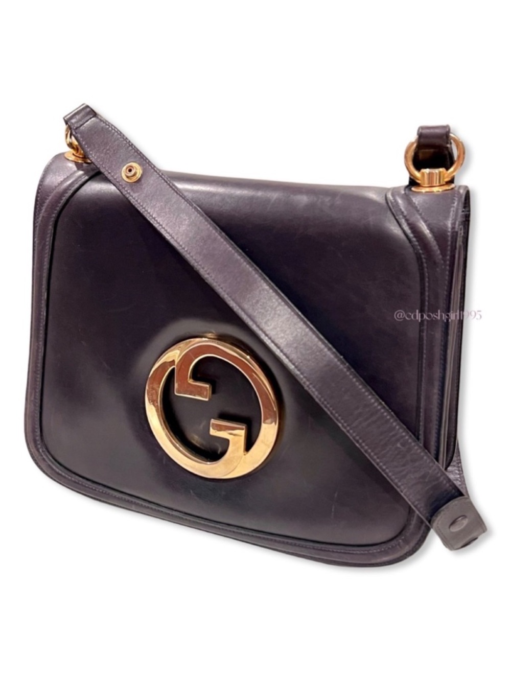 Vintage Gucci Blondie 1970s Navy Shoulder Bag Interlocking GG, Leather Accordion